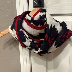 J. CREW Red Black Floral Infinity Scarf One Size Wool Blend Cozy Autumn Winter